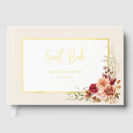 Gilded Fall Terracotta Floral Gästebuch (Vorderseite)