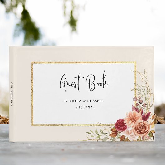 Gilded Fall Terracotta Floral Gästebuch