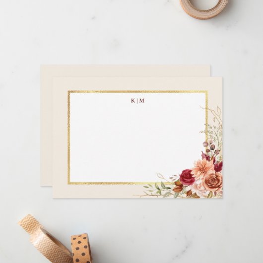 Gilded Fall Terracotta Floral Mitteilungskarte (Vorderseite/Rückseite Beispiel)