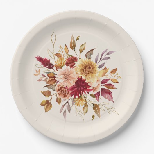 Gilded Fall Terracotta Floral Pappteller (Vorderseite)