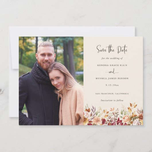 Gilded Fall Terracotta Floral Save The Date (Vorderseite)