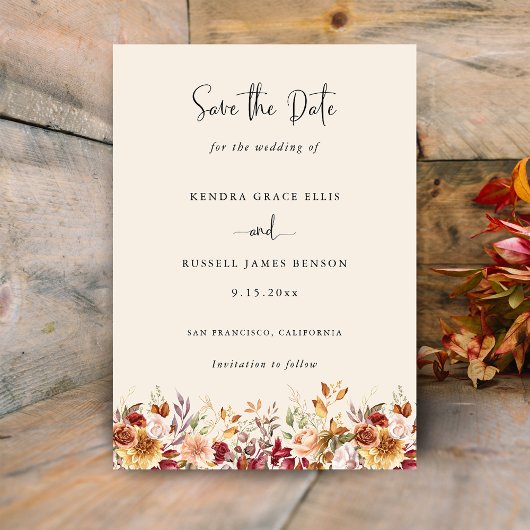 Gilded Fall Terracotta Floral Save The Date
