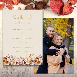 Gilded Fall Terracotta Floral Save the Date Folieneinladung