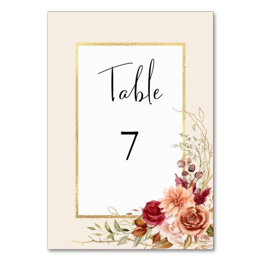 Gilded Fall Terracotta Floral Tischnummer (Vorderseite)