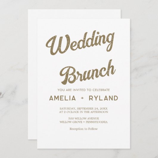 Gilded Floral | Brunch mit Creme & Gold Einladung (Vorne/Hinten)