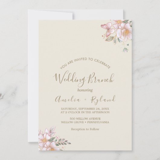 Gilded Floral | Brunch mit Creme & Gold Einladung (Vorderseite)