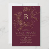 Gilded Floral | Burgundy & Gold Monogram Wedding Einladung (Vorderseite)