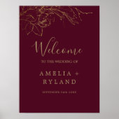 Gilded Floral Burgundy Gold Wedding Willkommen Poster (Vorne)