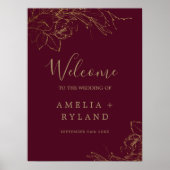Gilded Floral Burgundy Gold Wedding Willkommen Poster (Vorne)