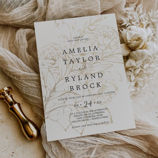 Gilded Floral | Cream and Gold Faded Wedding Einladung