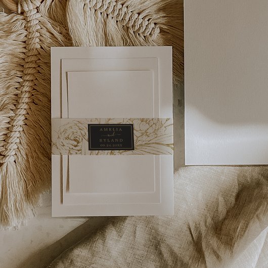 Gilded Floral Cream Wedding Einladung Bauchband Einladungsbanderole