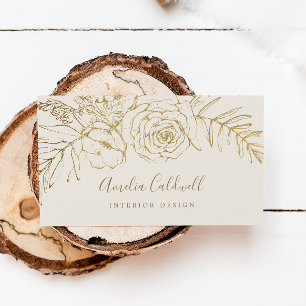 Gilded Floral Creme and Gold Business Card Visitenkarte