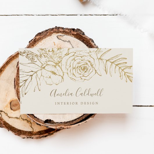 Gilded Floral | Creme and Gold Business Card Visitenkarte