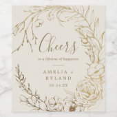 Gilded Floral | Creme Cheers Wedding Wine Labels Weinetikett (Einzelnes Label)