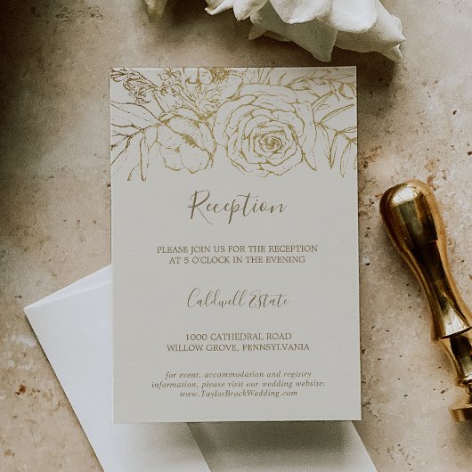 Gilded Floral | Creme & Gold Empfang Begleitkarte