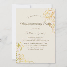 Gilded Floral | Creme & Gold Housewarming Einladung