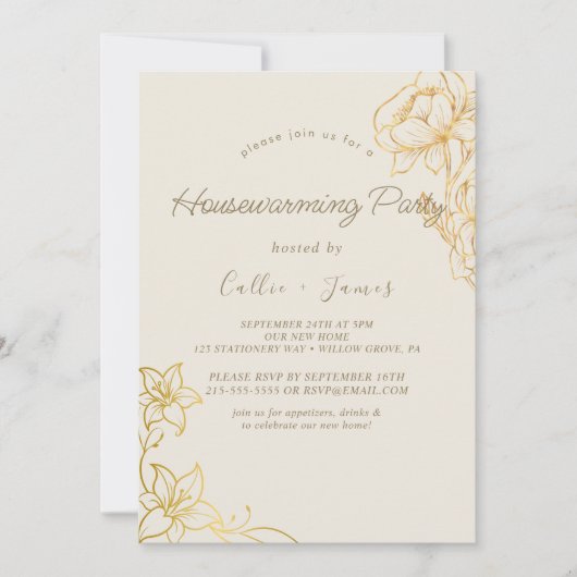 Gilded Floral | Creme & Gold Housewarming Einladung (Vorderseite)