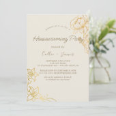 Gilded Floral | Creme & Gold Housewarming Einladung (Stehend Vorderseite)