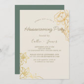 Gilded Floral | Creme & Gold Housewarming Einladung (Vorne/Hinten)