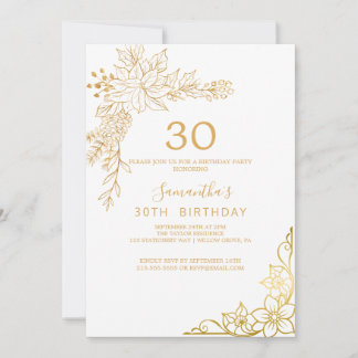 Gilded Floral | Creme und Gold 30. Geburtstag Einladung