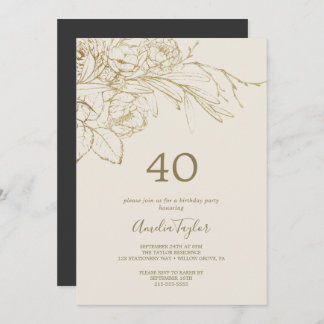 Gilded Floral | Creme und Gold 40. Geburtstag Einladung