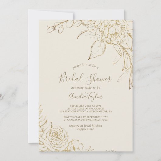 Gilded Floral | Creme und Gold - Brautparty Einladung (Vorderseite)