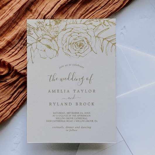 Gilded Floral | Creme und Gold - Hochzeit von Einladung