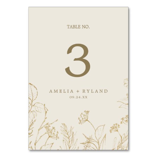 Gilded Floral | Creme und Gold - Tischnummer (Rückseite)