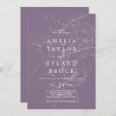 Gilded Floral Dusty Lila und Silve Faded Wedding Einladung (Vorne/Hinten)