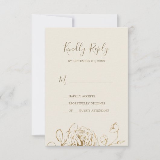 Gilded Floral | Einfache RSVP-Karte für Creme und RSVP Karte (Vorderseite)