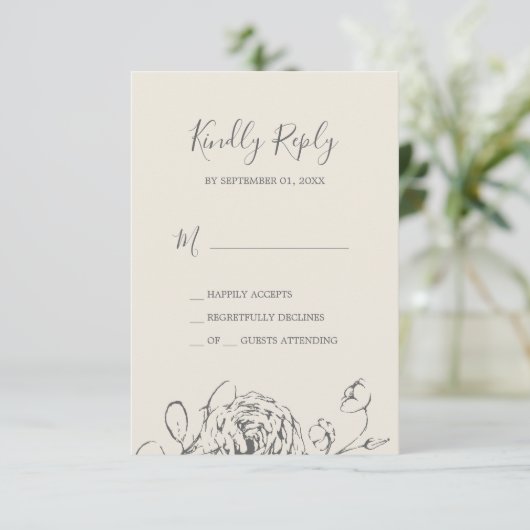 Gilded Floral | Einfache RSVP-Karte für Creme und RSVP Karte (Stehend Vorderseite)