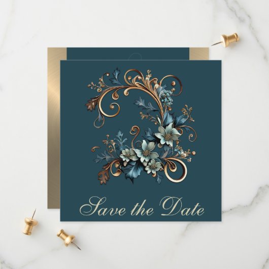 Gilded Floral Elegance Save the Date (Vorderseite/Rückseite Beispiel)