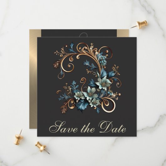 Gilded Floral Elegance Save the Date (Vorderseite/Rückseite Beispiel)