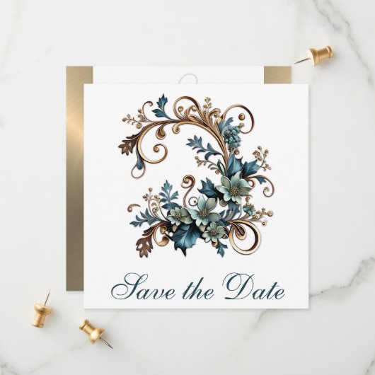 Gilded Floral Elegance Save the Date (Vorderseite/Rückseite Beispiel)