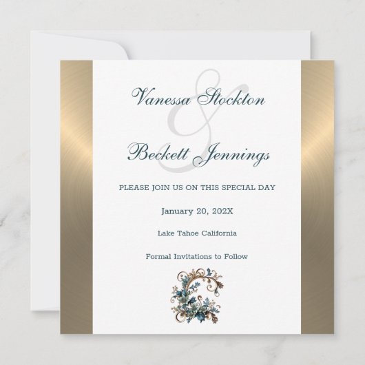 Gilded Floral Elegance Save the Date (Rückseite)