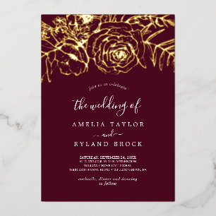 Gilded Floral Gold Foil Burgundy Hochzeit von Folieneinladung