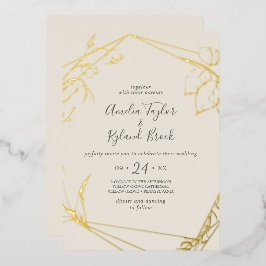 Gilded Floral | Gold Foil Cream Front Back Wedding Folieneinladung