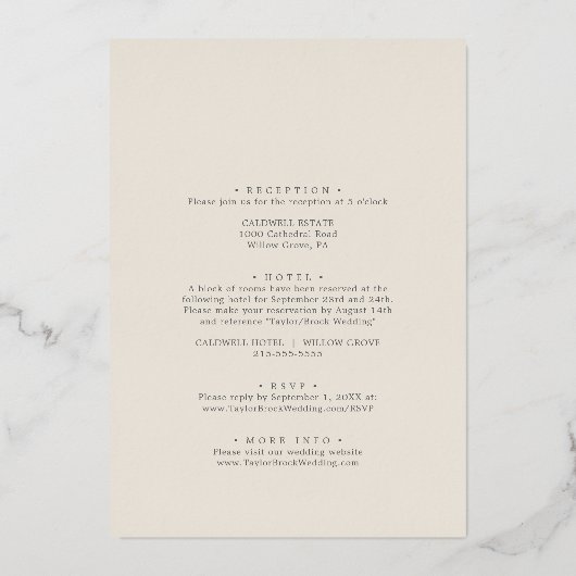 Gilded Floral | Gold Foil Cream Front Back Wedding Folieneinladung (Rückseite)