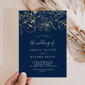 Gilded Floral | Gold Foil Navy Blau die Hochzeit v Folieneinladung
