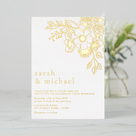 Gilded Floral Gold Wedding Foil Einladung (Stehend vorne)