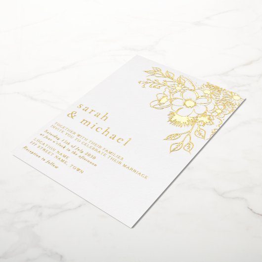 Gilded Floral Gold Wedding Foil Einladung (Gedreht)