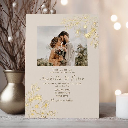Gilded Floral Gold Wedding Folieneinladung
