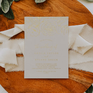 Gilded Floral Goldfoil Elfenbeinhochzeit Folieneinladung