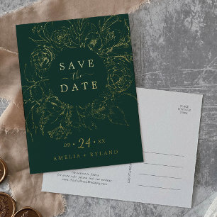 Gilded Floral   Goldfolie Smarald Save the Date Folie Einladungspostkarte