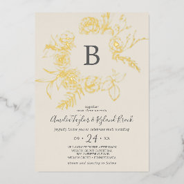 Gilded Floral | Goldfoliencreme-Monogramm-Hochzeit Folieneinladung