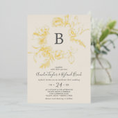 Gilded Floral | Goldfoliencreme-Monogramm-Hochzeit Folieneinladung (Stehend vorne)