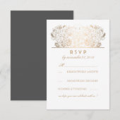 Gilded Floral Grey White Wedding RSVP Card Karte (Vorne/Hinten)