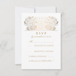 Gilded Floral Grey White Wedding RSVP Card Karte