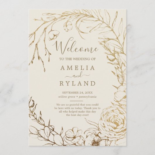 Gilded Floral | Hochzeit mit Creme und Gold Programm (Vorderseite)