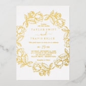Gilded Floral | Hochzeit von Goldfräsen Folieneinladung (Vorderseite)